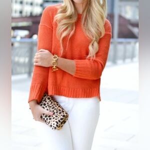 J CREW TEXTURED LINEN BEACH SWEATER KNIT CORAL ORANGE MEDIUM EXCELLENT